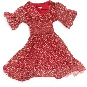 Red Floral Boho Flowy XS Dress Cottage Core Festival Max Studio